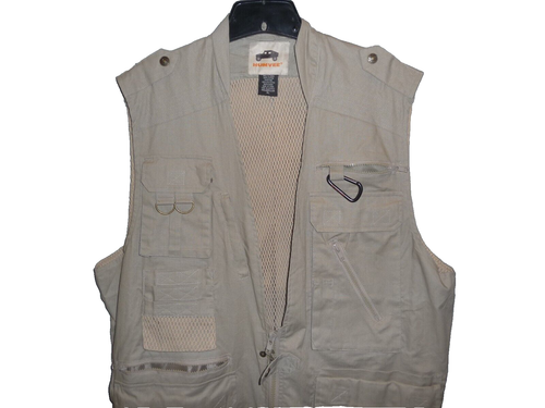 Mens Humvee Beige Full Zip Multi Pocket Multi Use Zipper Vest SZ XL Fast Shipped - Picture 2 of 5