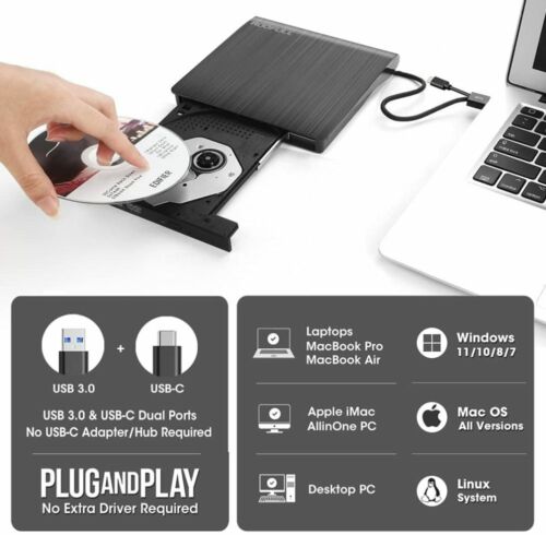 Externes DVD Laufwerk USB 3.0 Brenner Slim CD DVD±RW Brenner Für PC Laptop DE - Bild 3 von 12
