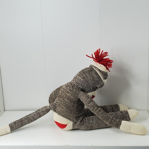 Sock Monkey 22" Schylling Brown Cream Red Mouth Bottom Plush Stuffed Animal - Picture 4 of 6