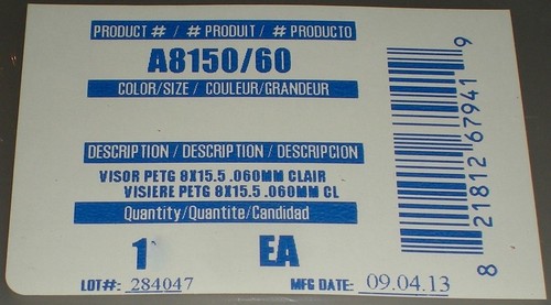 NORTH UNIVERSAL SAFETY VISOR FACESHIELD PETG COPOLYESTER CLEAR A8150/60 10 PCS  - Picture 1 of 3