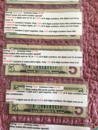 Fancy Serial #Lot OF 9, includes 4 Star Note fancy serial numbers, $5 Notes - Picture 3 of 12