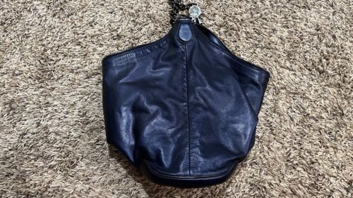 GUCCI Leather Metallic Blue Chain Shoulder Bag Tote Bag Hobo Bag - Picture 6 of 12