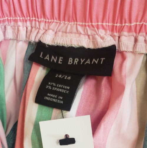 Lane Bryant Womens 14/16 Pink Green Striped Skirt Ruffle Hem NWT Cotton Spandex - Picture 2 of 7