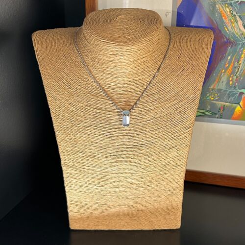 STERLING SILVER Pendant Necklace 925 Geometric Marcasite Rope Chain Mother Pearl - Picture 3 of 13