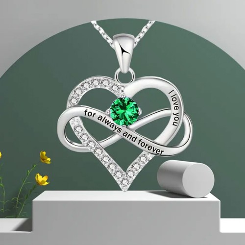 Beautiful Silver Love Heart Necklace Birthstone Pendant,Holiday Jewelry Gift - Picture 40 of 71
