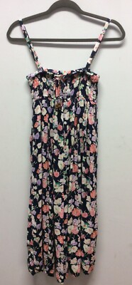 Gesmokter Jumpsuit dunkelblau Baumwolle Blumen mit Schnürung UK 8