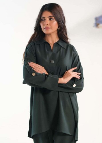 Women's Fashion Linen-Cotton Shirt And Trouser Set Green - Picture 2 of 12