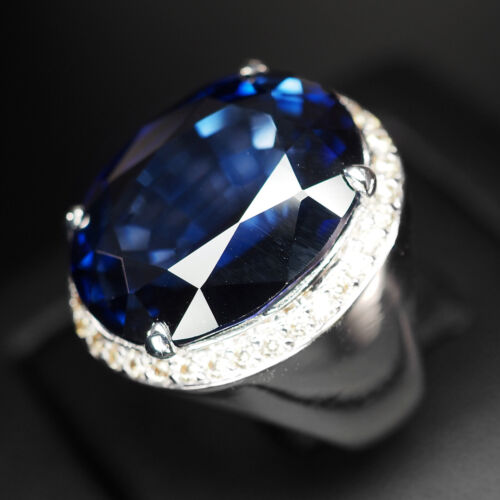 Elegant Blue Tanzanite Rare 25.60Ct 925 Sterling Silver Handmade Halo Rings - Picture 4 of 9