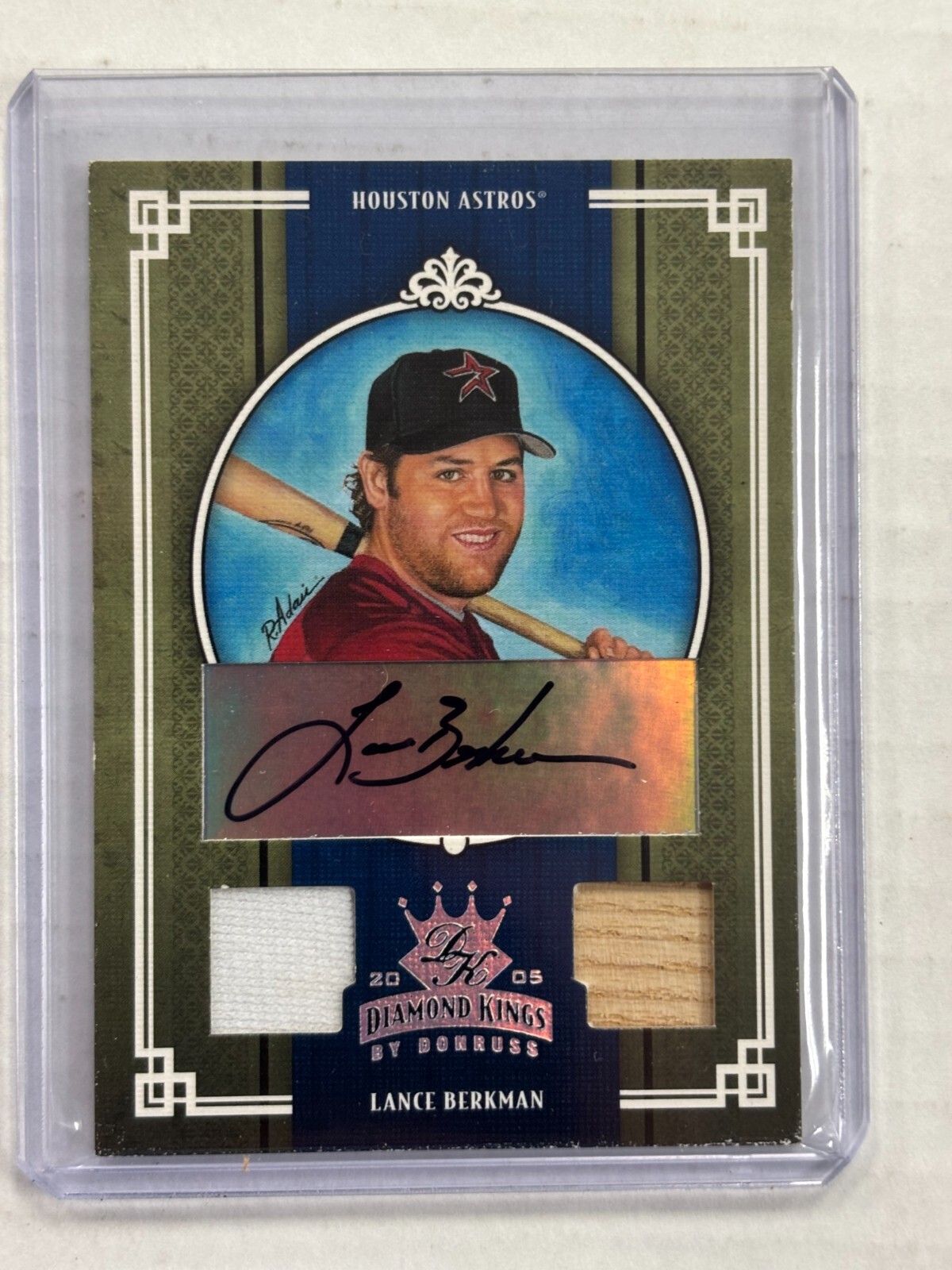2005 DIAMOND KINGS LANCE BERKMAN AUTOGRAPH DUAL RELIC #2/5 ASTROS -123
