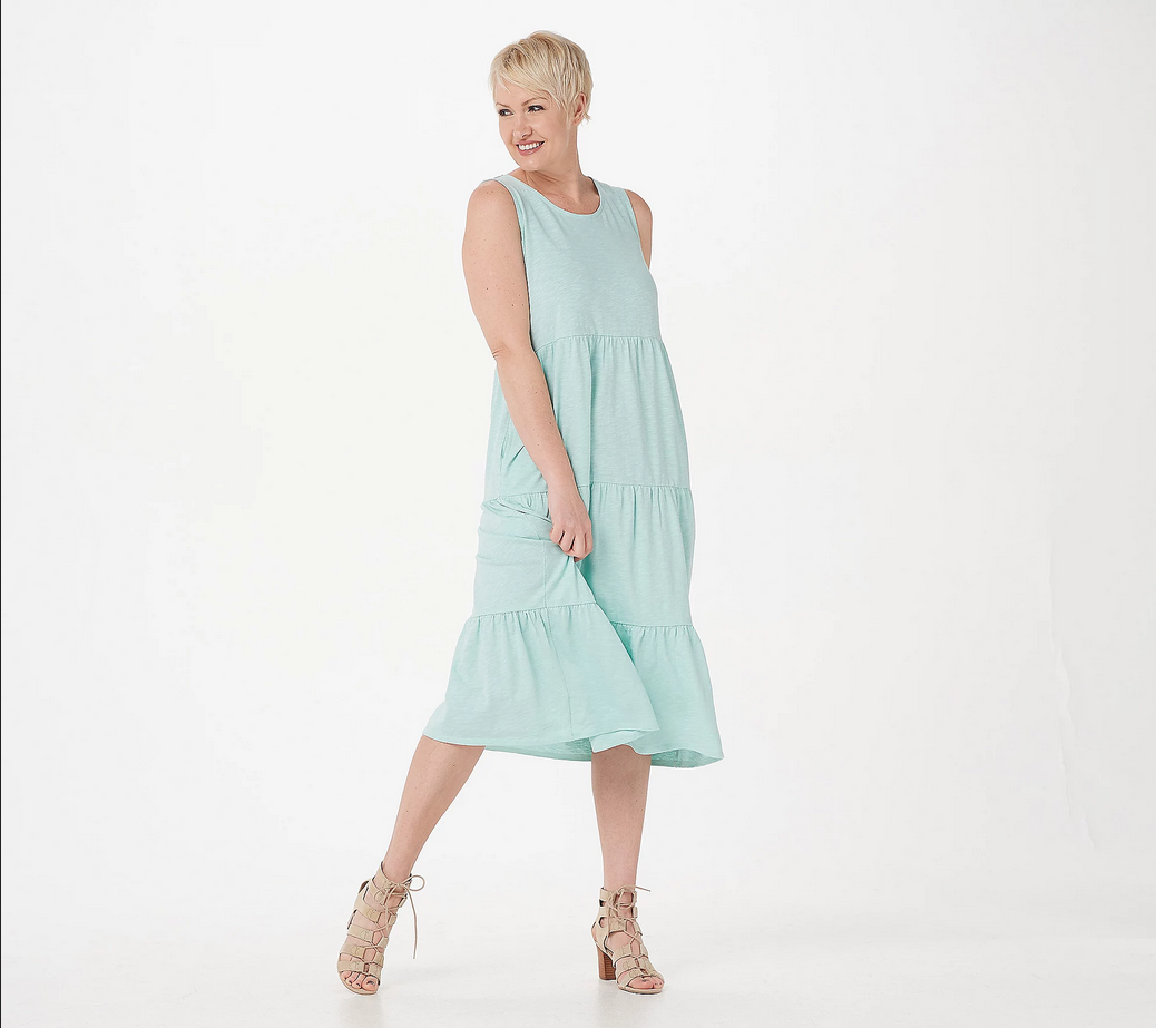 knit and denim midi dress Sofia by Sofia Vergara Women's and Women's Plus Size Mock Denim Knit Dress, Mid Calf Length, Sizes Xs-4x, Size: XXL, Blue