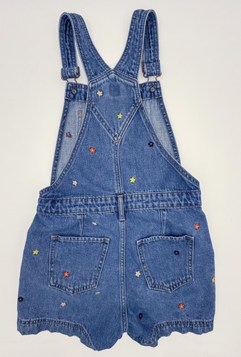 Gap Kids Denim Overall Shorts with Embroidered Flowers, Shortalls, Girls M (8-9) - Picture 2 of 4