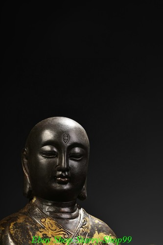 11.2" Old Tibet Buddhism Bronze Gilt Seat Ksitigarbha Boddhisattva Buddha Statue - Picture 3 of 10