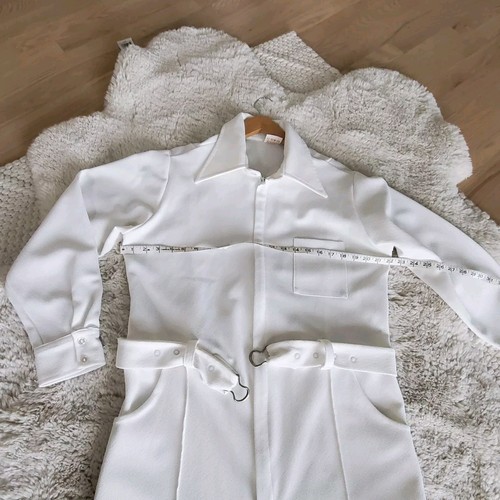 Le Voy's White Jumpsuit L Disco Party Vtg 1970s One Piece Belted Full Zip - Picture 12 of 19