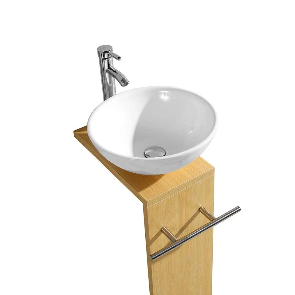 Tocador de baño pequeño, pedestal blanco cerámica recipiente fregadero combo con grifo cromado Foto 3 de 4
