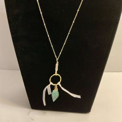 Long Bohemian Necklace W/ Leaf Charm - Picture 4 of 16