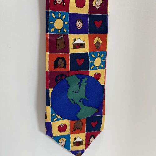 Save the Children Herren Krawatte 100% Seide bunt Sicherheitsbewusstsein