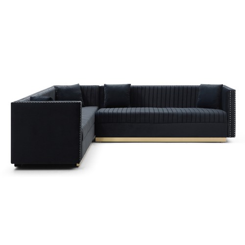 Contemporary Velvet Sectional Sofa - Modern Upholstered Corner Couch - Picture 3 of 6