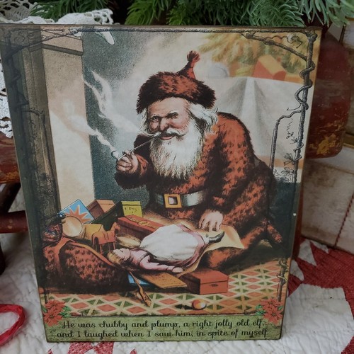 PRIMITIVE VICTORIAN VINTAGE STEAMPUNK STYLE CHRISTMAS SANTA PIPE PRESENT SIGN - Photo 4 sur 10