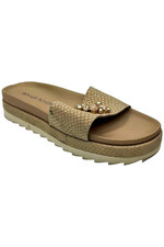 Donald Pliner Women's Lia Metallic Snake Print Sandal Praline