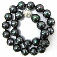 8mm 10mm 12mm 14mm Natural Black South Sea Shell Pearl Necklace 18-36 Inch