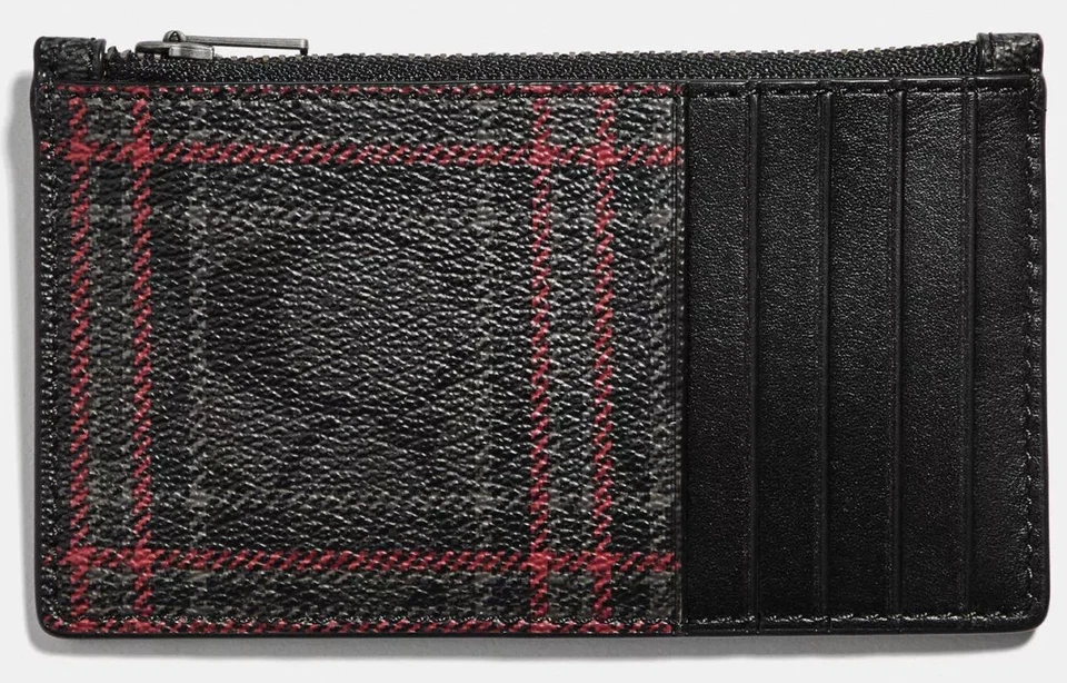 Juego de estuche para tarjetas y valet COACH 'Signature Plaid' de lona recubierta con cremallera para hombre *NUEVO CON ETIQUETAS* Foto 3 de 4