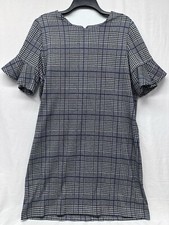 Calvin Klein Black Checkered Midlength Short Ruffle Sleeve Dress