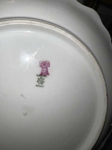 Placa de gabinete antigua Limoges dorada pintada a mano rosa - Imagen 3 de 3