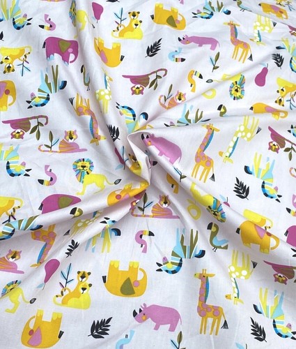 100% Cotton Poplin Fabric By Fabric Freedom Safari Animals Elephant Lion Giraffe - Picture 2 of 7