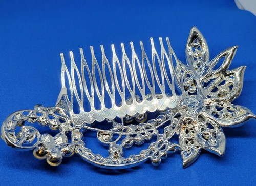 LARGE Bridal Wedding Party Prom Flower Crystal Silver Hair Clip Comb 5.5" - Picture 3 of 3