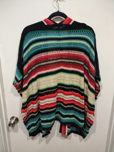 Lauren Ralph Lauren Linen Blend Multicolor Stripe Open Front Cardigan Ruana M/LP - Picture 6 of 6