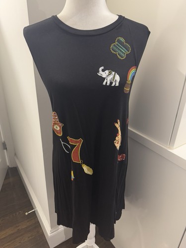 Lauren Moshi Deanna Sleeveless Dress Black One Of A Kind Lucky Good Luck Large - Picture 1 of 9