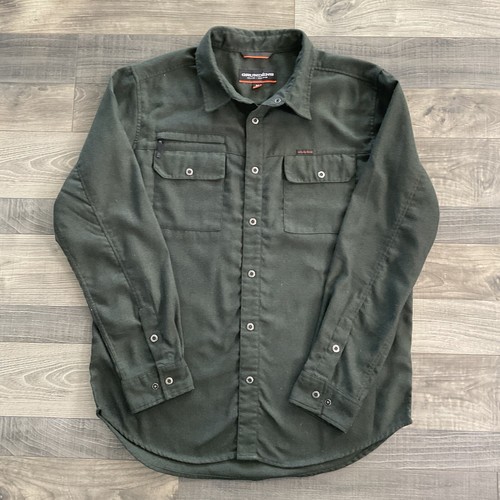 Grundens Flannel Long Sleeve Shirt Men’s MEDIUM Green Polyester Fishing Snap Up
