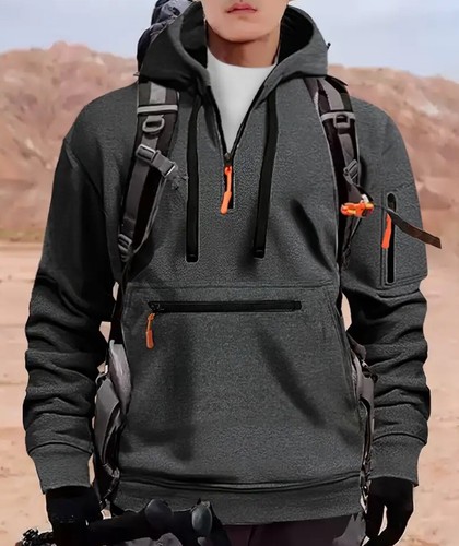 Men's Hooded Hoodie Zipper Multi-Pocket Pullover Sports Sweatshirt BIG 2XL - Picture 4 of 6