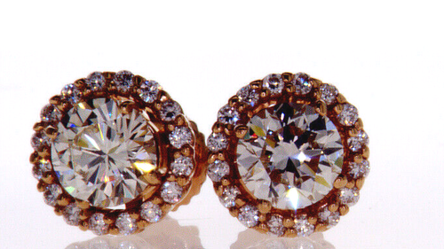 2CT Halo Diamond Earrings 14K Yellow Gold Natural Round Cut Brilliant GIA - Picture 3 of 7