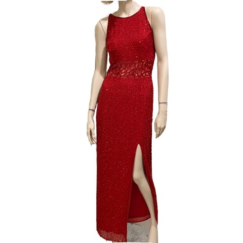 Sean Collection Red Heavily Beaded Sexy X Back Halter Sleeveless Formal Gown M