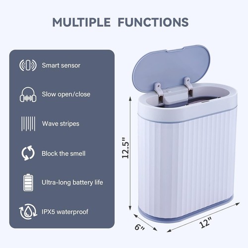 Elegant 2.5 Gallon Motion Sensor Trash Bin - Waterproof & Space-Saving Design - Picture 8 of 10
