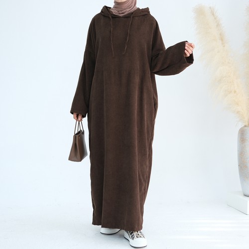 Winter Warm Women Dubai Arab Kaftan Abaya Muslim Maxi Dress Hooded Islamic Robe - Picture 18 of 30