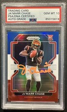 JAMARR CHASE Signed AUTO PRIZM RED WHITE BLUE RWB ROOKIE FOOTBALL CARD PSA 10