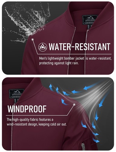 Men's Bomber Jackets Casual Lightweight Windbreaker Water Resistant Zip Up Coats - Picture 70 of 74