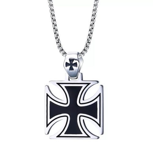 Collana in Acciaio Catenina con Ciondolo a Croce da Cavaliere Nero da Uomo Punk - Imagen 2 de 7