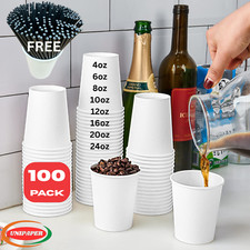 100 PCS [4oz-24oz]  Disposable Coffee Cups with FREE  Paper Stirrers