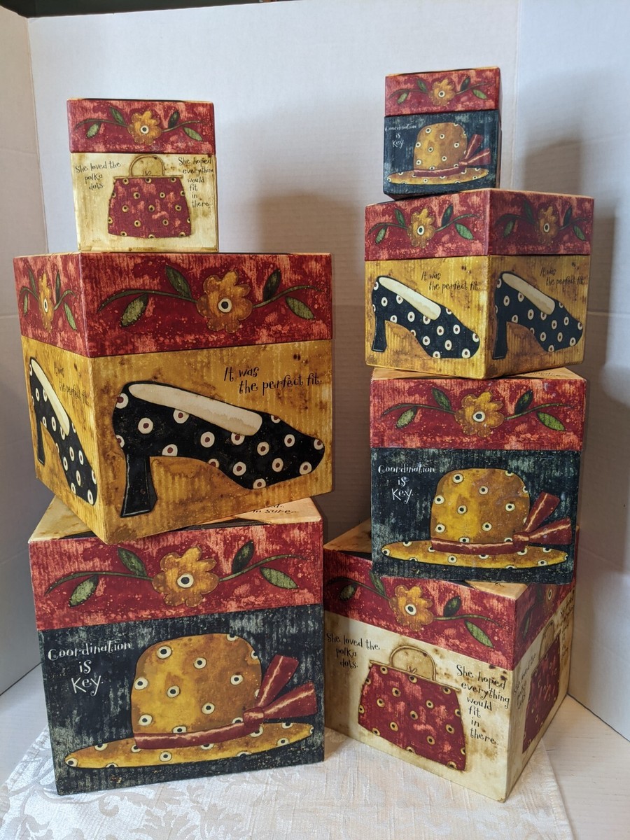 Vintage Bob's Boxes Primitives Set/7 Lidded Nesting Boxes