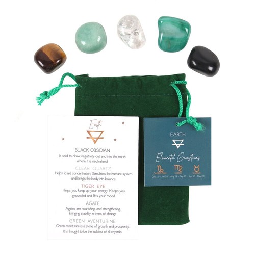 The Four Elements - Air Water Earth Fire - Crystal Tumble Gem Stone Pouch Sets - Picture 7 of 17