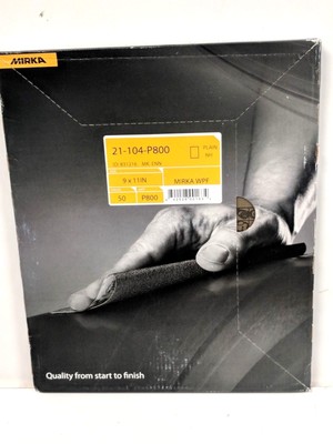 Mirka 20-101-P800 Waterproof Sandpaper Sheets 9/" x 11/" 800 Grit 50pc//bx