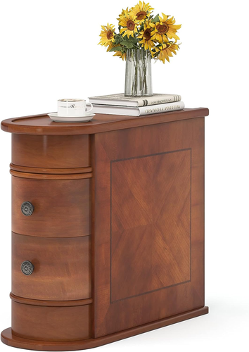 End Side Table Bedside Nightstand Vingtage Old Style Slim Wood Organizer Drawer - Picture 12 of 12