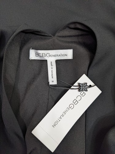 NWT $108 BCBGeneration Ruched Sleeve Black Dress Pearl Buttons Cut Out Back M - Picture 10 of 12