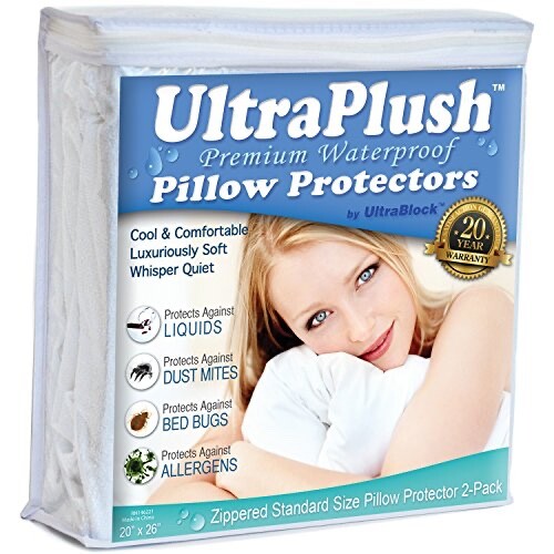 UltraBlock Ultra Plush Waterproof Pillow Protector Set of 2, Standard 20" x 26" - Picture 1 of 1