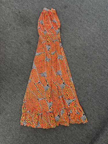 Vintage 60s 70s Halter Orange Maxi Dress Womens Small Retro Disco Mod GoGo - Picture 3 of 6
