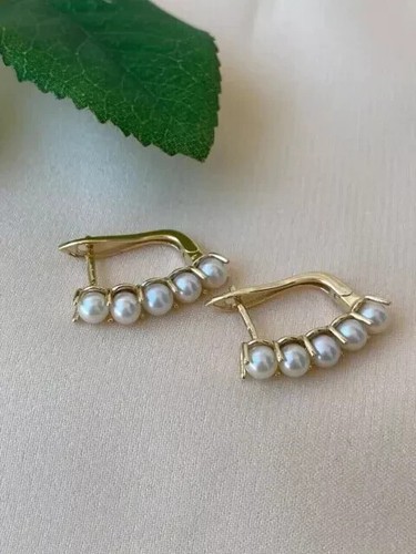 2Ct Round Cut White Natural Pearl Women's Earrings 14K Yellow Gold Plated