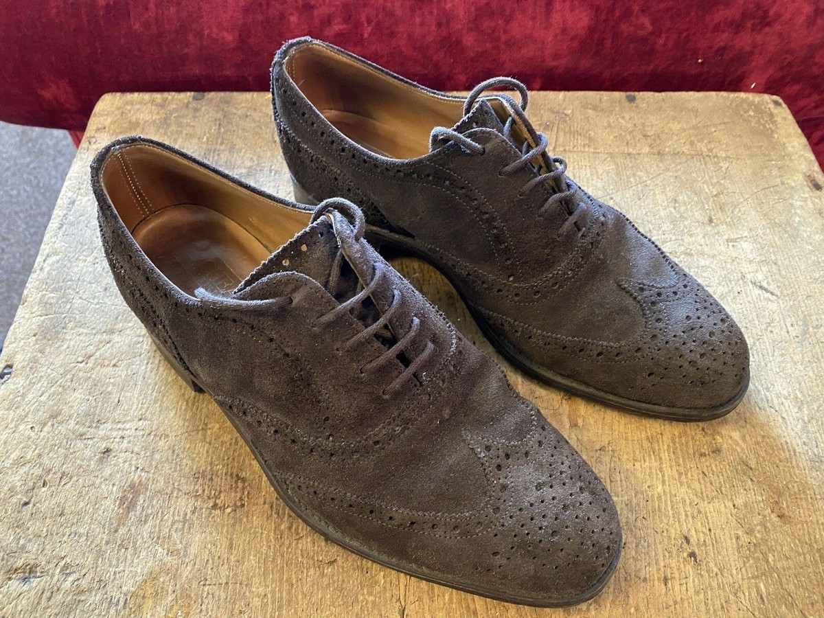 MENS S0003 CHEANEY BROGUE SHOES BROWN SUEDE UK F 6184 LAST